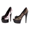 Chaussures habillées 15 cm Single Dance Leopard Print Satin et Sandales noires / en dente
