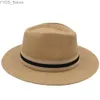 Brede rand hoeden emmer heren Panama hoed zomer boogband fedora sunhats trilby outdoor strand reismaat us 7 1/4 uk l yq240407