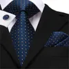 Neck Ties Mens Business Tie Silk Blue Tie Dots Neckline Set Wedding Business Tie Flat Cufflinks 150cm High Tie SN-3529 Direct Shipping C240412