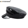 Ball Caps BUTTERMERE Patent Leather Military Style Cap Ladies Black Sailor Hat Woman Captain Autumn Winter High Fashion Hats Q240403