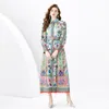 Designer vintage Floral Maxi Shirt Dress Women Button Blood Manga Cardigan Resorts Dresses Runway Ladies Belt impresso Casual Beach Party Robes Roush