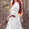 Lässige Kleider Frauen Vintage Kleid Korsett von Schulterflackern Langarm schlanker Farbe Gothic Elegant Knöchel Länge Falten Vestidos