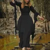 Lässige Kleider Frauen Vintage Kleid Korsett von Schulterflackern Langarm schlanker Farbe Gothic Elegant Knöchel Länge Falten Vestidos