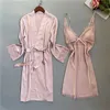 Home Clothing Sommer Frauen Pyjamas Nachtkleid rosa Spitze Brautbrautjungfern Hochzeitskleid Kimono Kleid sexy Pyjamas Silk Satin Lose Home Dressl2403