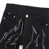 Jeans masculins pour hommes brodés en jean noir denim vêtements de rue punk pantalon effilé ultra-mince pantalon décontracté pantl2403