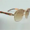 Best-selling top-quality natural original or peacock wood cut lens sunglasses high-end diamonds eyebrow frame 1116728-A Size: 60-18-140mm