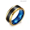 Wolfram Carbide Jewlery Herren Ehering -Band -Verlobungsring Ip Gold Blau mit schwarzer Kohlefaser inaly 8mm