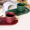 Wine Glasses European Ceramics Cup 250ML Coffee Cups Mug And Saucers Spoon Sets With Gift Box Tea Soy Milk Breakfast Mugs Dessert Plate