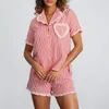 Frauen Nachtwäsche 2 -teilige Lounge Wear Sets Sommerplaid Kurzarm Rüste Trim Lteel Tops Elastic Band Shorts Pyjama