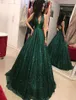 2020 Modestes bling Sequins vert foncé robes de bal élégantes de profondeur V couche à volants Party Prom Vestidos de Formatura robes 6350570