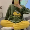 home clothing Autumn and Winter Womens Pajamas Cute Cartoon Printed Pajamas Casual Home Clothing Set Girl Knitted Size M-3XL Pajamas Fashion PajamasL2403