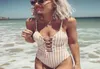 2019 Sexy High Cut Bandrage Swimwear para Women Stripe Swim Wear Behiting Suiting Mulher Beach Monokini Bodysuits One Piece Lady3024147