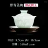 Teaware sets Jingdezhen keramische sanjai gaiwan theekop niet-geschoolde huishouden grote hand gesneden schaduw blauw procelain brouwend kom single