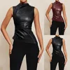 Damestanks halterneck mouwloos pu lederen vest asymmetrische zoom slank fit solide sexy crop top zomer t shirts y2k high street