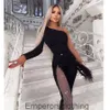 24 kvinnors sexiga bandage jumpsuit långärmad brett ben diamantmask jumpsuit casual byxor enärmad jumpsuit