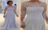 2020 Långa ärmar Formell mamma till bruden klänningar från axelapplikationer Lace Pearls Mother Dress Evening Gowns Plus Size Custo5476561