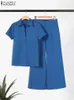 Zanzea Summer Women Matching Sets Ol Work Work Thorts Surper Shirt Shirt World Wide Leg Pants Suit Urban Tracksuits 240407