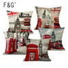Pillow British Style London Home Textile Decorative Sofa Cover Throw Case Vintage Cotton Linen Pink Red Pillowcases