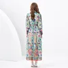 Designer vintage Floral Maxi Shirt Dress Women Button Blood Manga Cardigan Resorts Dresses Runway Ladies Belt impresso Casual Beach Party Robes Roush