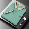 Mens Sıradan Nakış Kısa Kollu Polo Gömlek Moda Soy Renk Üst 240403