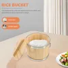 Bowls Sushi Barrel Stainless Steel Container Steamed Rice Household Bucket Round Shaped Cover Home Accessory Wooden Lid