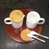 Luxus 11 12 14 Unzen Kaffee Tee Milch isolierte Sublimation Griff Stoare Porzellan Keramik Tassen mit Bambusdeckeln und Löffel 240407