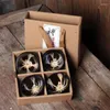 Teaware Sets 4Pcs/Lot Ceramic Kiln Change Small Tea Bowl Porcelain Temmoku Glaze Master Cup Set Chinese With Gift Box