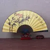 Dekorativa figurer Klassiska män Folding Fan Chinese Bamboo Craft Silk Hanfu Cosplay Gentlemen Hand Portable Ventilador