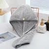 Serviette en bambou à charbon de bois cheveux capuchons secs sèche super absorbant microfibre rapide serviettes à rayures gris pour les femmes enveloppement longues