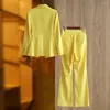 Calças de duas peças femininas mola spring feminina de amarelo fresco feminino luxuoso elegante 2pcs blazer conjuntos high street de excelente coleção feminina feminina