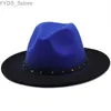 Wide Brim Hats Bucket Gradient coloré Tie Dye Fedora Unisexe Femmes Artificial Mélangation du chapeau en feutre Trilby Jazz Church YQ240407