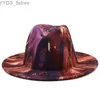 Wide Brim Hats Bucket Fashion Patchwork Femens Fedora Hat Design imprimé Trilby Jazz Robe de rue formelle Sombreros de Mujer YQ240407