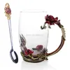 Xícaras picadas de esmalte de café xícara de chá caneca de chá 3d Rose Butterfly Glass Wedding Gift elegante esculpido com colher tazas de cafe lb