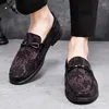 Casual Shoes Men Handgjorda läderlägenheter Slip-On Men's Fashionable Drive Doudou Black/ Purple Plus Size 37-45
