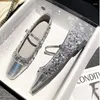 Casual Shoes YATAGODY Size 34-42 Women Glitter Ballet Flats Steel Toe Mary Jane Buckle Strap Low Heels Loafers 2024 Ins Party Wedding