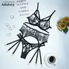 Sexy Set Aduloty Womens Erotic Underwear Thin Section See-Through Mesh Embroidery Sexy Lingerie Underwire Bra Garter Belt Thong Suit L2447