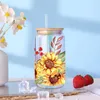 Fensteraufkleber UV DTF Transfer Aufkleber Sonnenblume für die 16oz Libbey -Brille Wraps Cup DIY wasserdicht einfach zu verwenden benutzerdefinierte Abziehbilder D1934