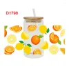 Adesivos de janela UV DTF Setores de transferência frutas laranja para os Óculos Libbey de 16 onças Garrafas Copo podem DIY Decalques personalizados à prova d'água D1798