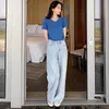 Jeans womens sciolto estate coreana sottile in alto tubo dritta dritta hyun ya in stile goccia di colore chiaro sente