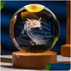 Obiekty dekoracyjne figurki 3D Axolotl Crystal Ball Lampa z drewnianą podstawą Colorf Light Light Creative Home Dekoracja Drop dostawa Garde DHH9C