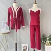 Vêtements à domicile 3pcs Pyjamas Suit 2024 Spring Automne Femmes Coton Nightwear Sleep Set Intime Lingerie Casual Pyjamas