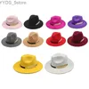 Breda randen hattar hink kvinnor ull fedora varm jazz hatt panaman vintage trilby brittisk stil klassisk stor yq240407