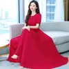 Платья для вечеринок 2024 Summer Fashion Solid Color Женская одежда в середине длины талия тонкие шифоновые платья пляж Большое свинг-юбка женская тенденция