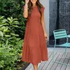 Party Dresses Lightweight Summer Dress Solid Color Women Elegant Multi-layer Patchwork Midi With Flying Sleeves Pleated For