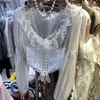 Kadın bluzları Çin dantel kayış gömleği kadın moda baskı ekleme mizaç nazik tatlı tatlı ince ince o yaka bahar şık kadın üst 2024