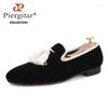 Casual Shoes Piergitar 2024 Black Colors Velvet Men White Tassel Men's Loafers Wedding Dress Smoking Slippers Plus Size