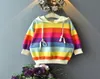 2019 Designer Kids Autumn Clothes Striped Rainbow Printed Long Sleeve Hooded Sweatshirts Fashion Sports Hoodies Girls Clothing Kid6834310