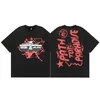 Hellstar Mens Designer Women Tshirts Camiseta curta Camista hipster de tecido lavado com graffiti de letra impressão vintage preto camisetas soltas