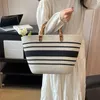 Randiga väskor Evening Beach High Capacity Cotton Thread Woven Bag Imitation Bamboo Joint French Grass Portable Women's