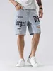 Men's Shorts Mens summer street style tear dye design denim shorts with high elasticity and comfortable knee length J240407